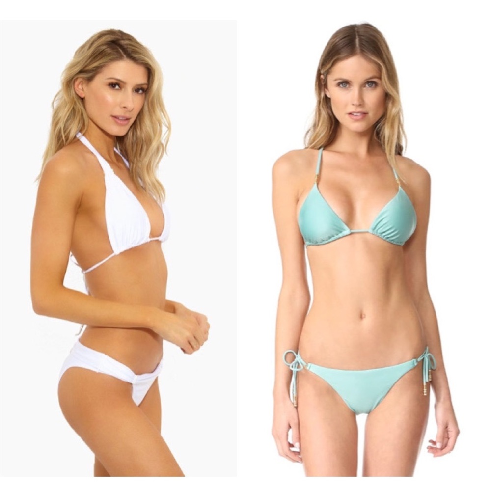 Vix White & Seafoam Green Triangle Bikini Set